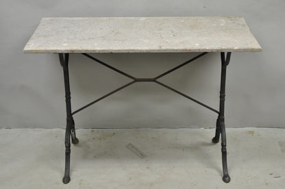Antique French Victorian Cast Iron Pastry Table Base Marble Top Console Table