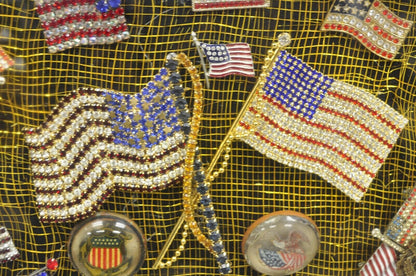 Patriotic American Flag Rhinestone Jewel Pins Collection Shadowbox Framed Art