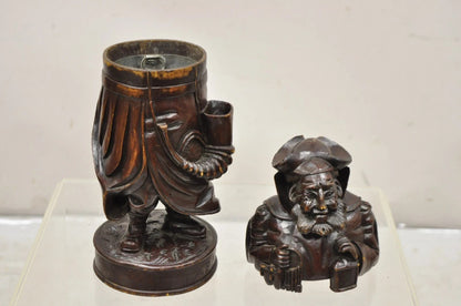 19th C. Black Forest Figural Wood Carved Night Watchman Lidded Tobacco Jar Box