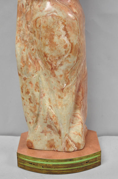 Vintage Seymour Shuren Modern Carved Pink Marble Tall Woman Figure Sculpture