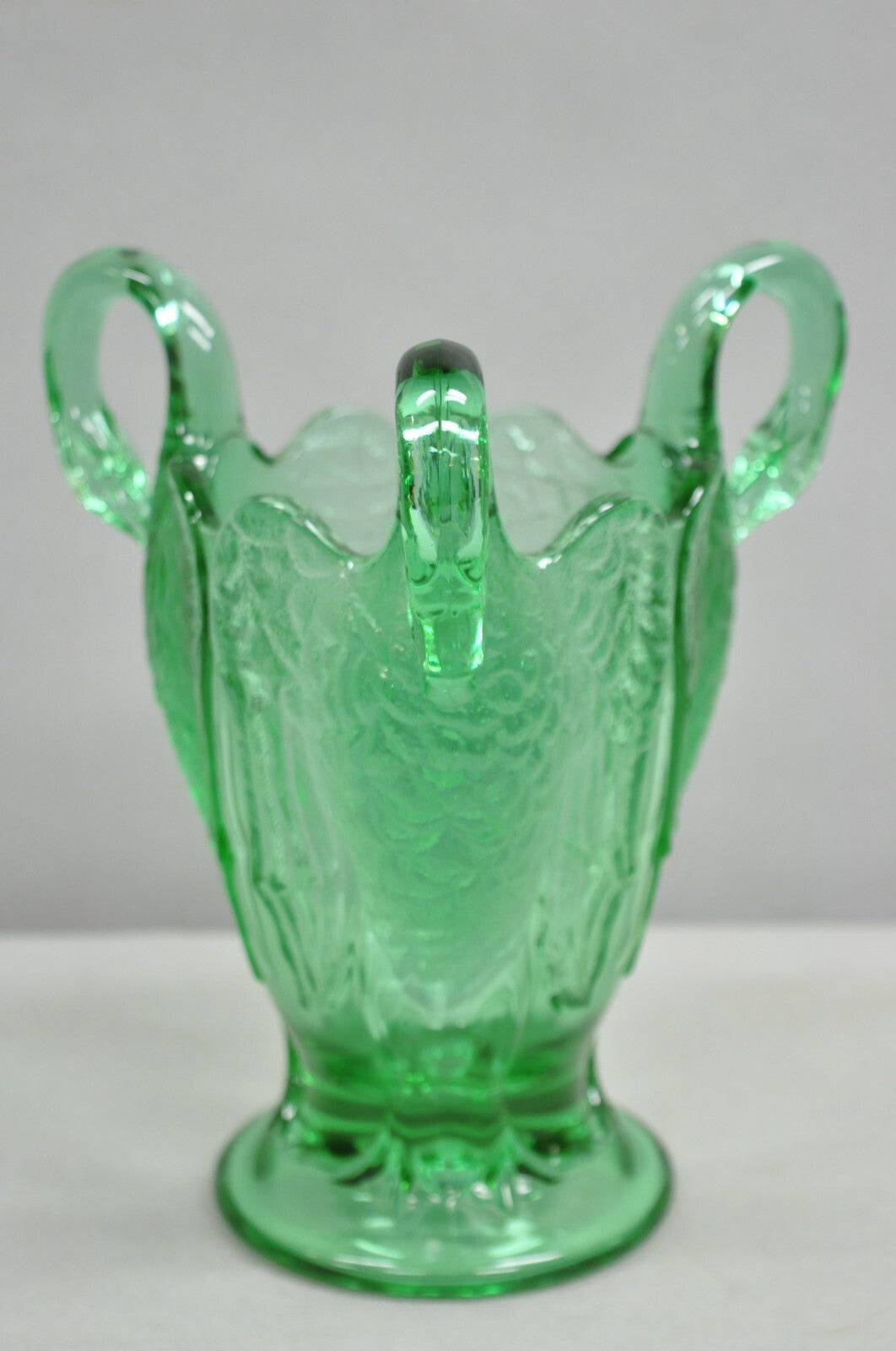 Vintage Imperial Glass Co. Carnival Glass Emerald Green 3 Headed Swan Crane Vase