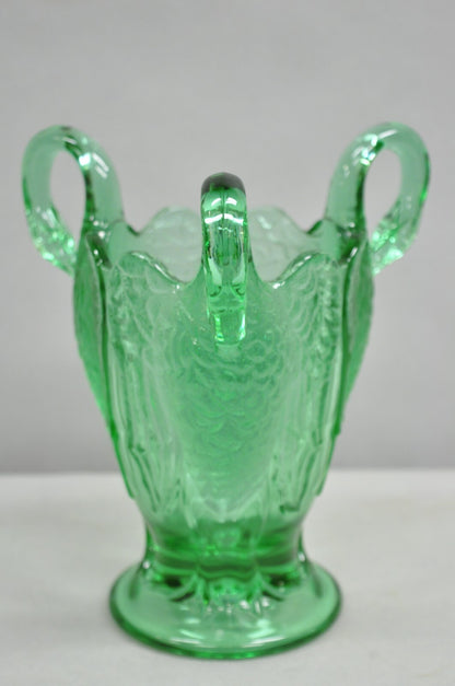 Vintage Imperial Glass Co. Carnival Glass Emerald Green 3 Headed Swan Crane Vase