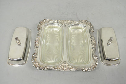 Vintage Poole Lancaster Rose Victorian Silver Plated Twin Double Butter Dish