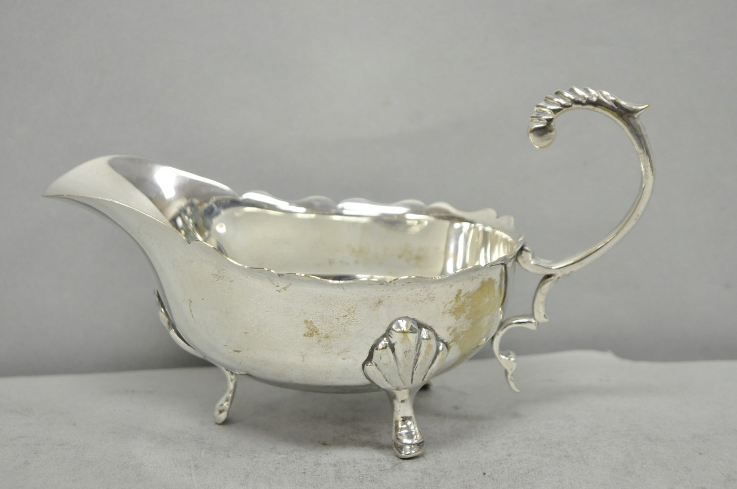 Vintage Victorian Style Silver Plated Footed Gravy Sauce Boat With Handle