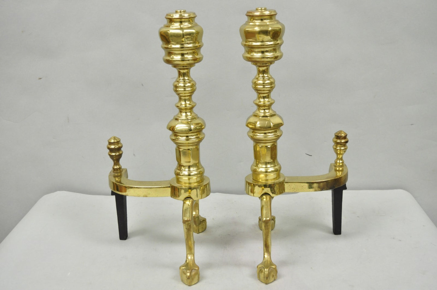 The Harvin Co Vintage Brass Federal Style Branch Foot Fireplace Andirons - Pair