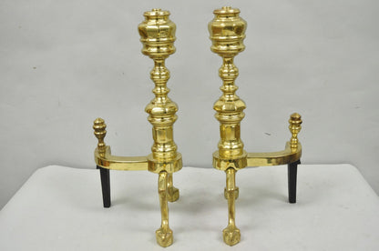 The Harvin Co Vintage Brass Federal Style Branch Foot Fireplace Andirons - Pair