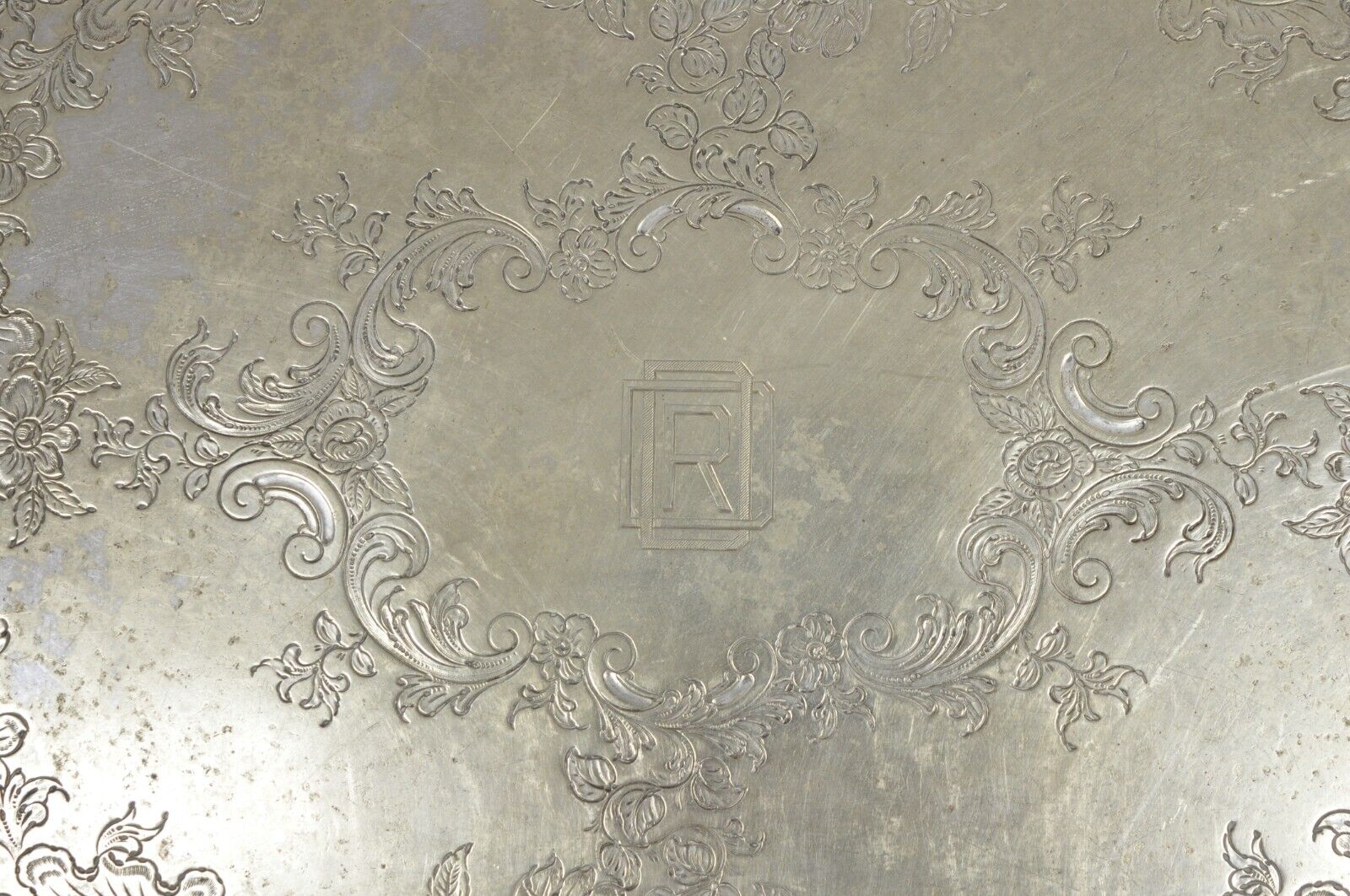 Antique English Victorian Silver Plated Oval Serving Platter Tray "RDD" Monogram