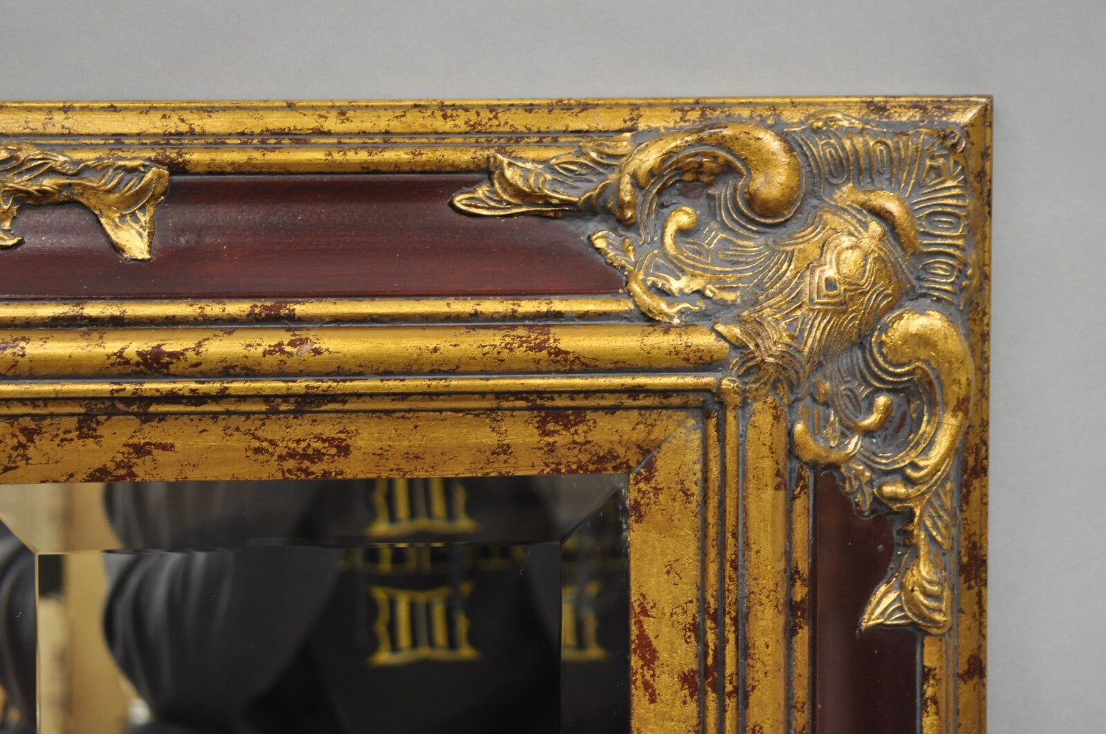 Decorator Repro 21x18 French Baroque Style Deep Red Gold Gesso Wall Mirror