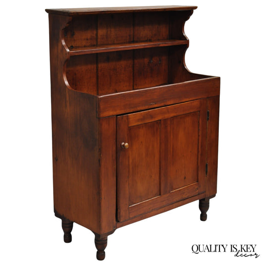 Antique French Country Colonial Pine Wood 50" H Drysink Kitchen Jelly Cupboard