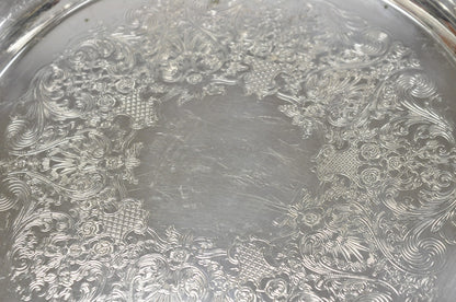 Vintage WM Rogers Wellington 1171 Round Silver Plated Etched Floral Platter Tray