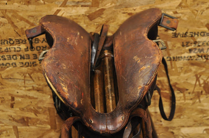 Antique McClellan Brown Leather 12 inch WWI Calvary Horse Saddle, Circa 1900