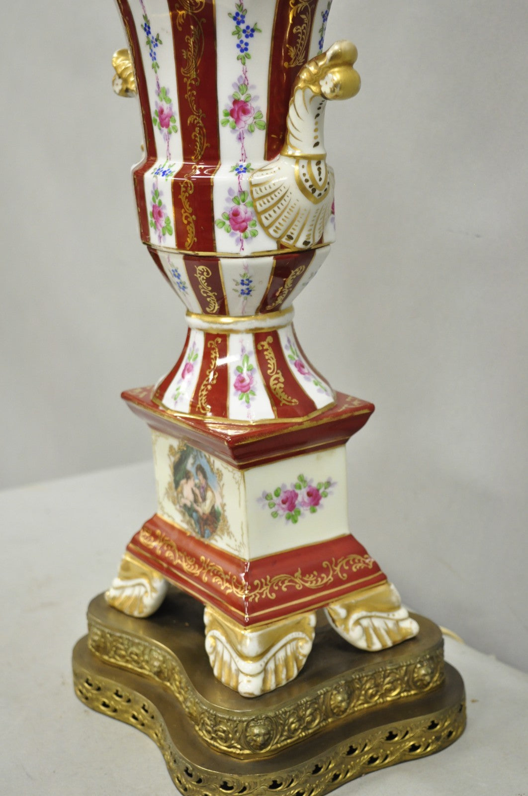 Antique French Red Paris Porcelain Style Urn Form Table Lamp by SGK China, Japan