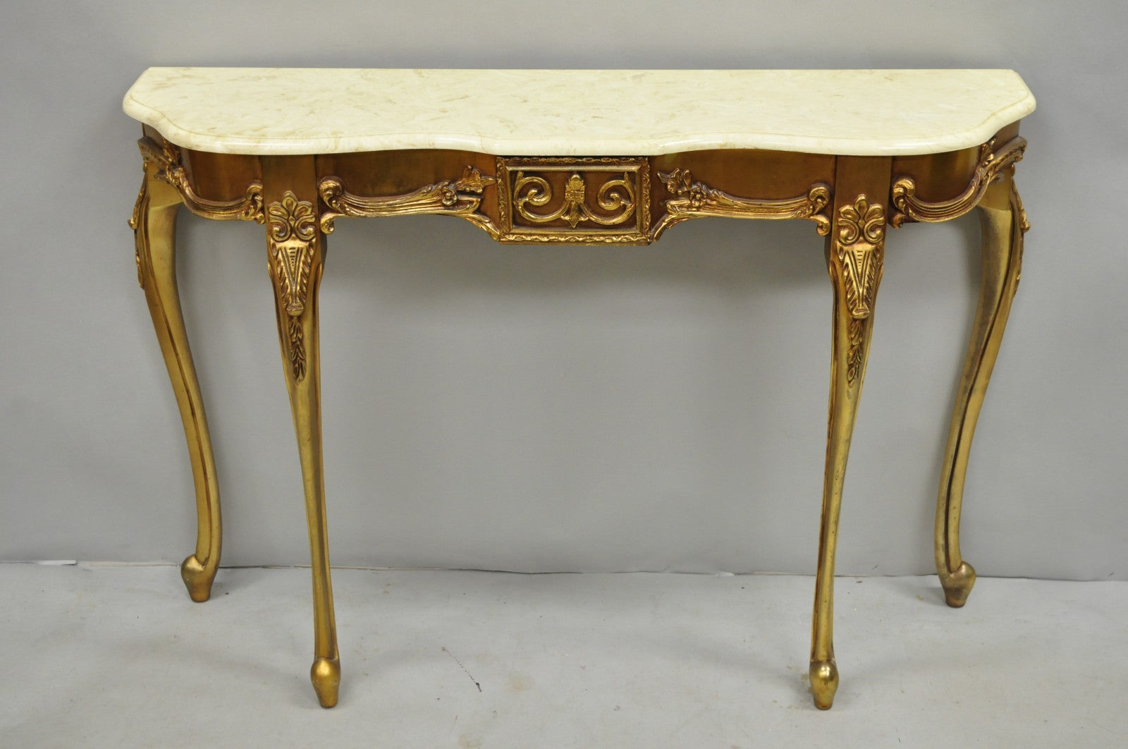 Vintage French Louis XV Victorian Style Gold Gilt Console Table & Mirror - 2 Pcs