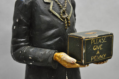 54" Tall Maritime Nautical Wood Peg Leg Seaman Bank Figure "Please Give a Penny"