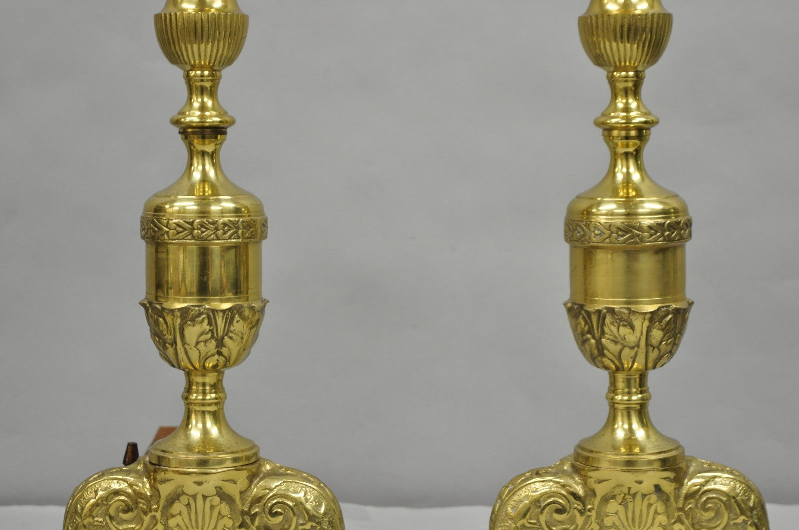 Antique French Empire Style Brass Paw Foot Column Cast Iron Andirons - a Pair