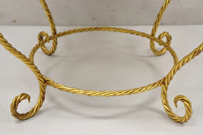 Vintage Italian Hollywood Regency Iron Gold Rope Round Mirror Top Coffee Table