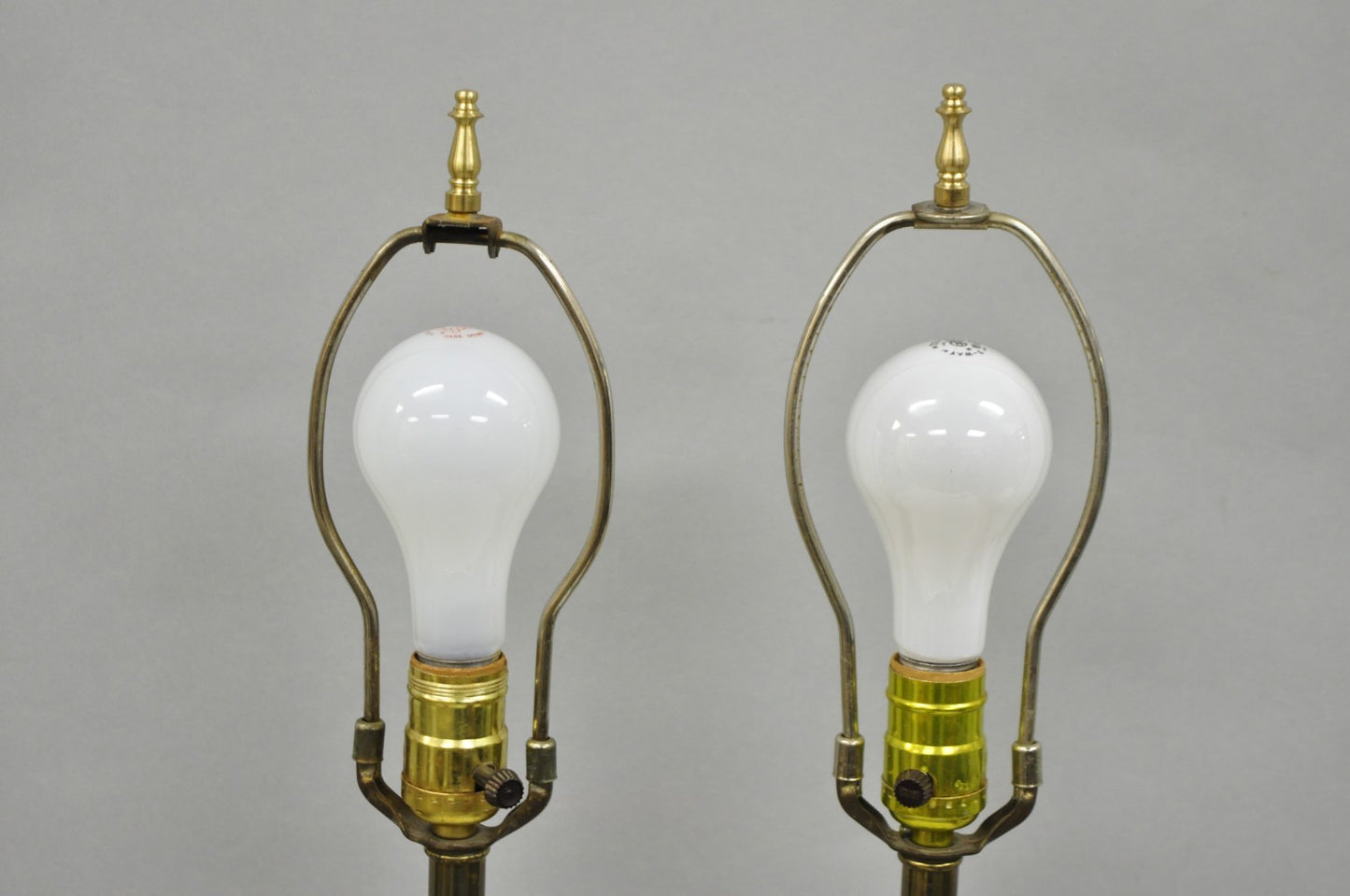 Vintage French Empire Neoclassical White Milk Glass Column Table Lamps - a Pair