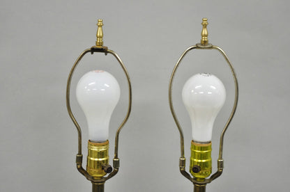 Vintage French Empire Neoclassical White Milk Glass Column Table Lamps - a Pair