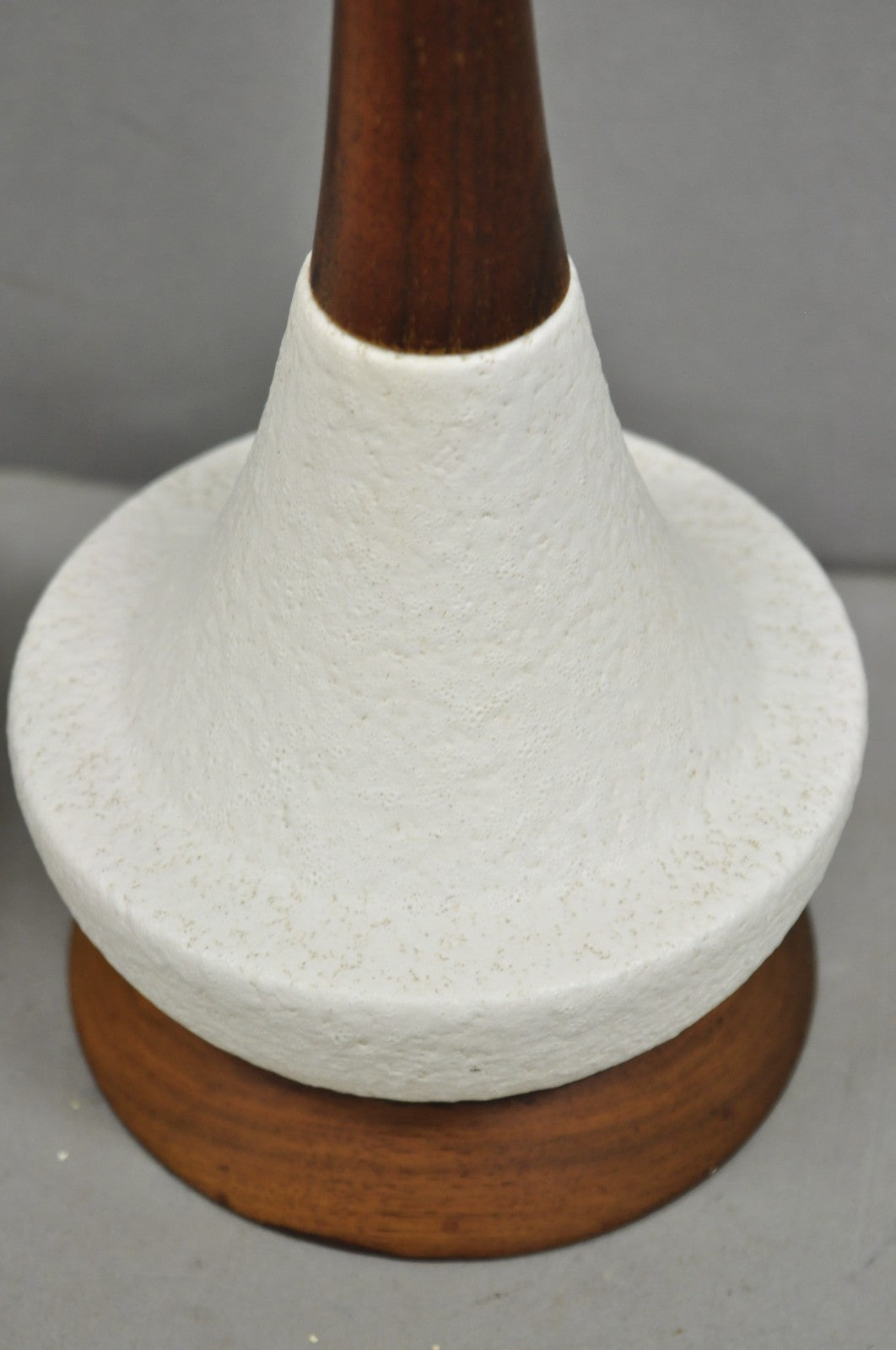 Vintage Mid Century Modern Petite Ceramic Pottery & Walnut Table Lamps - a Pair