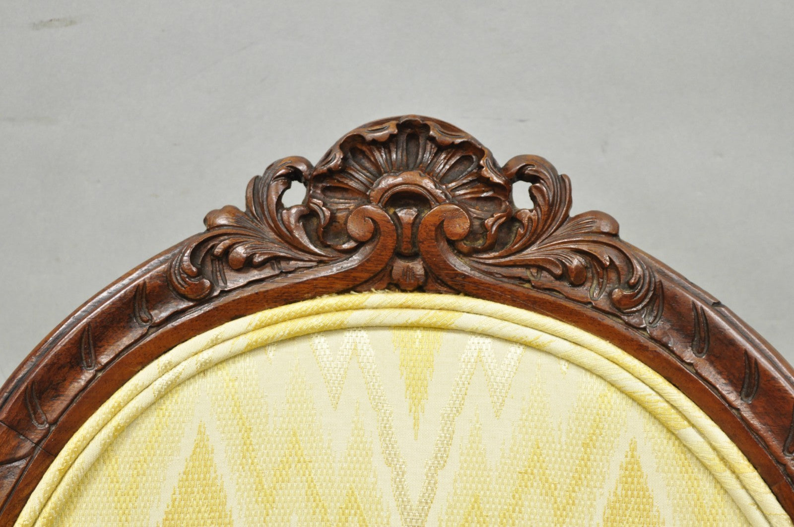 Antique French Louis XV Style Carved Walnut Yellow Fabric Boudoir Lounge Chair
