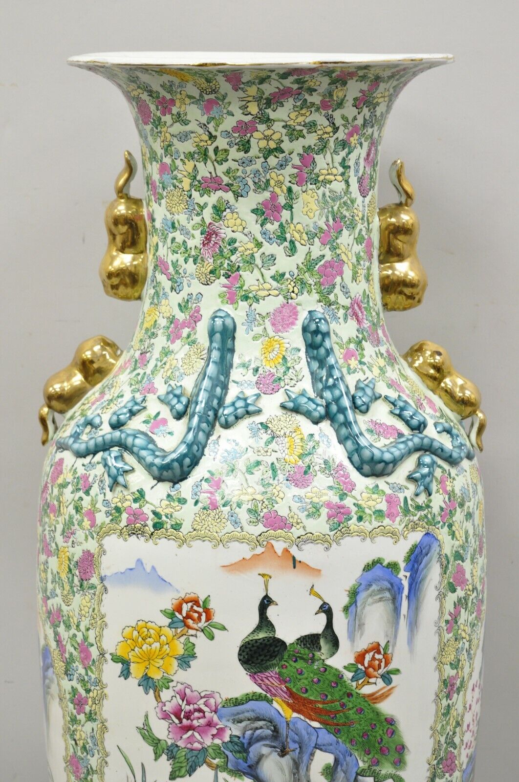 Vintage Chinese Export 49 Large Peacock Rose Medallion Porcelain Palace Urn Vase