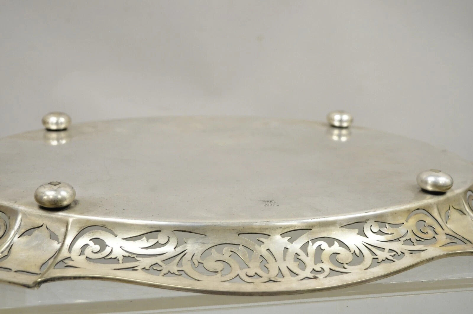 Antique D&H England Victorian Silver Plated Scalloped Serving Platter Bar Tray