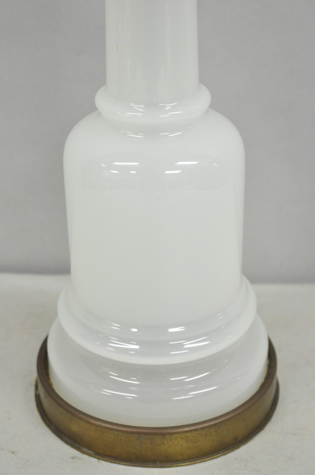 Vintage French Neoclassical White Opaline Glass Column Brass Mounted Table Lamp