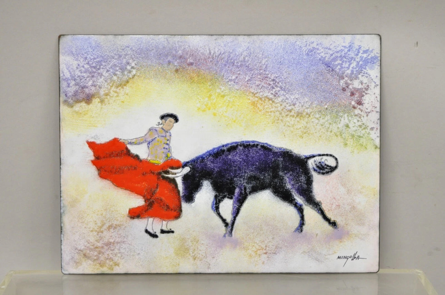 Dom Dominic Mingolla Enamel on Copper Painting Spanish Matador 9 x 12 - a Pair