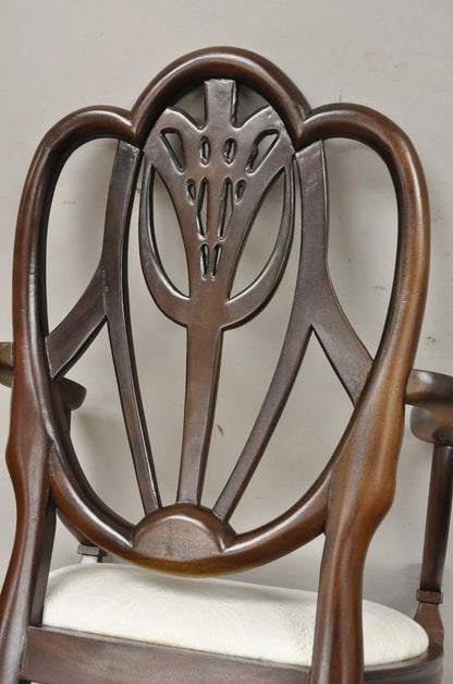 Hepplewhite Prince of Wales Plume Carved Shield Back Mahogany Dining Arm Chair