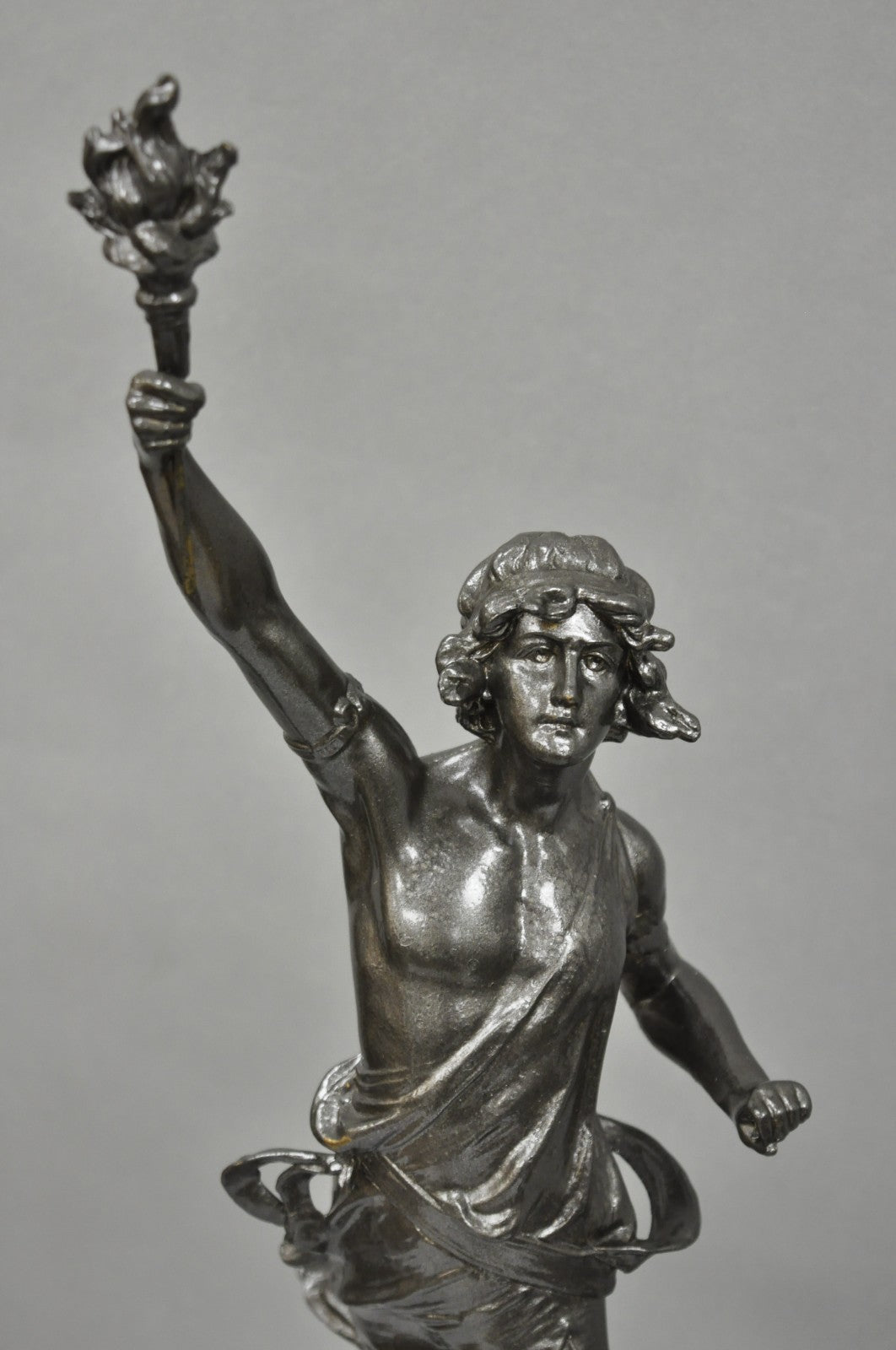 Antique French Renaissance "Le Force & Le Pouvoir" Spelter Metal Sculpture Pair