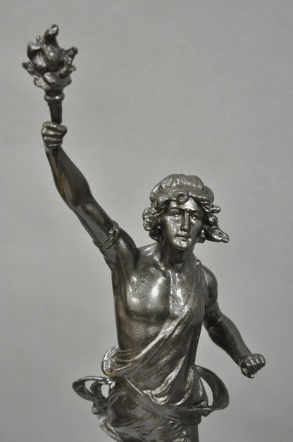 Antique French Renaissance "Le Force & Le Pouvoir" Spelter Metal Sculpture Pair