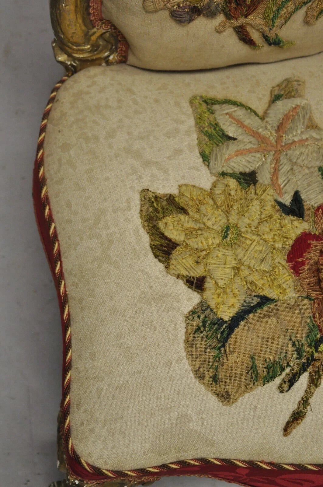 Antique Victorian Gold Giltwood Rococo Parlor Slipper Lounge Chairs - a Pair