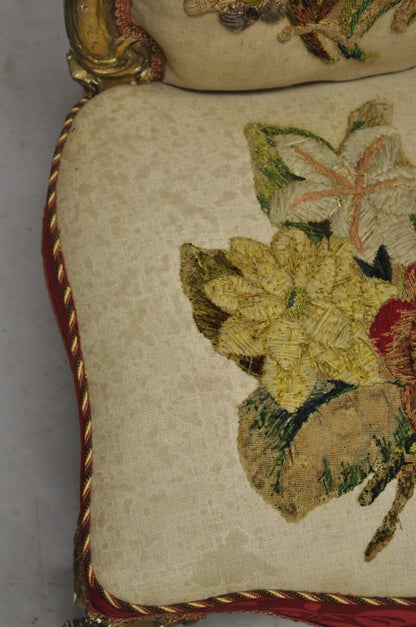 Antique Victorian Gold Giltwood Rococo Parlor Slipper Lounge Chairs - a Pair