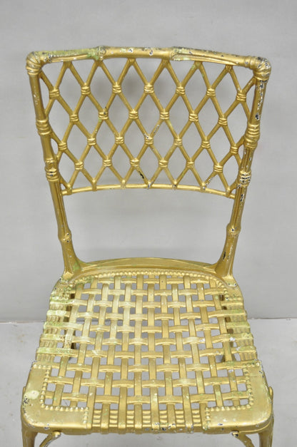 Vintage Hollywood Regency Faux Bamboo Basketweave Lattice Aluminum Side Chair