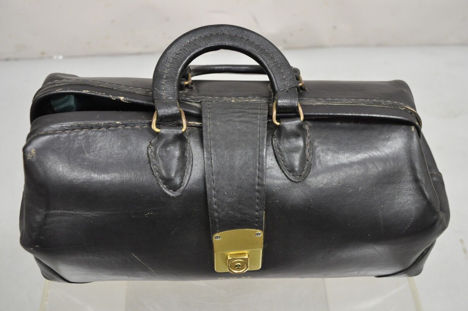 Vintage Cheney England PCI USA 25216 C4 Black Leather Traveling Doctors Bag
