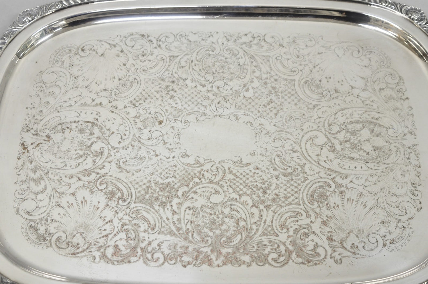 English Victorian Silver Plated Twin Handle Butlers Serving Platter Bar Tray