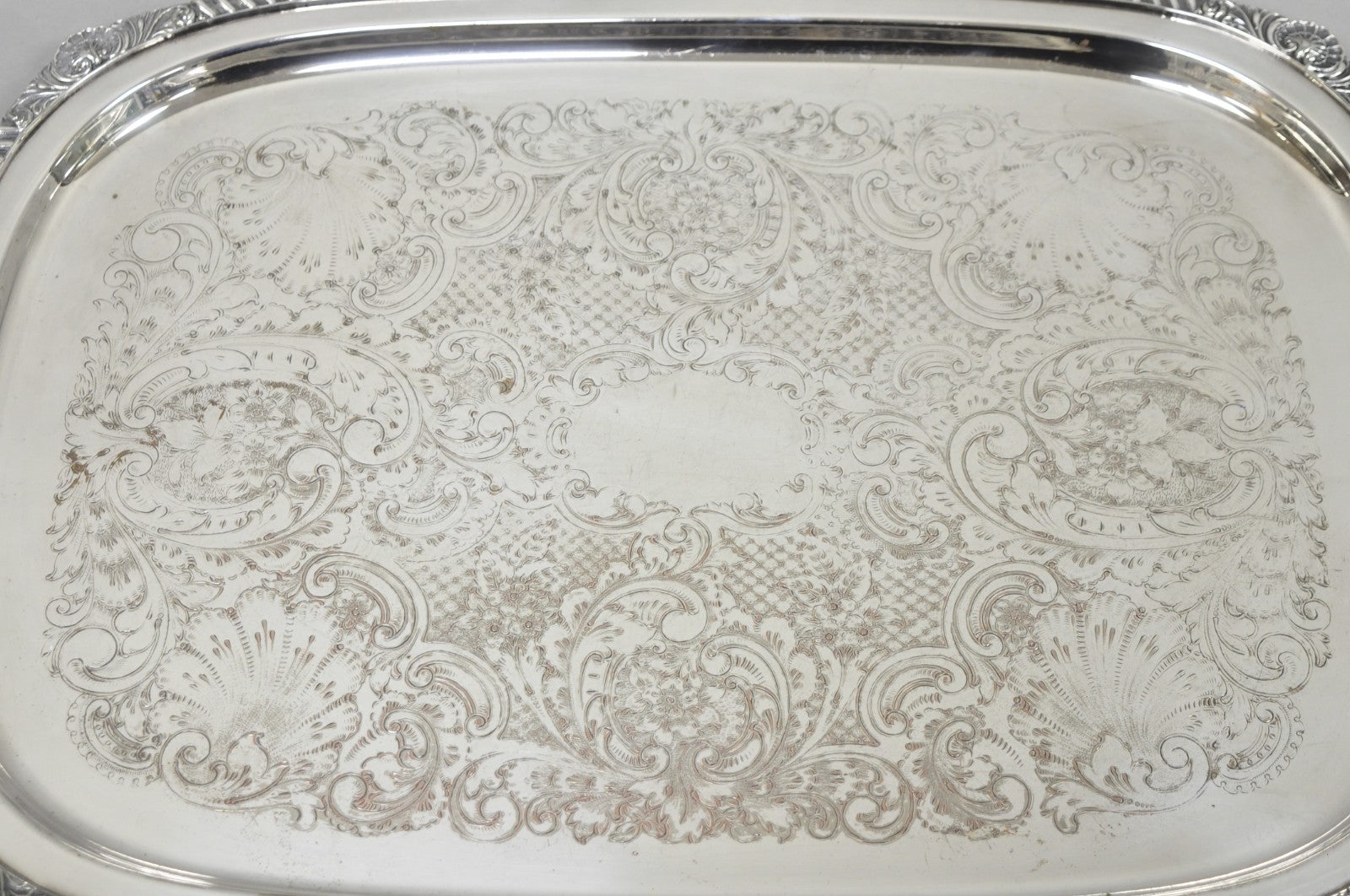 English Victorian Silver Plated Twin Handle Butlers Serving Platter Bar Tray
