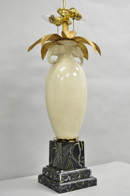 Frederick Cooper Hollywood Regency Ceramic Elephant Safari Palm Tree Table Lamp