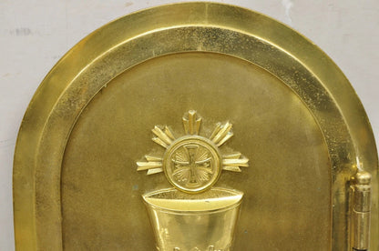 Antique Gothic Bronze Wall Hanging Altar Door Tabernacle with Chalice (A)