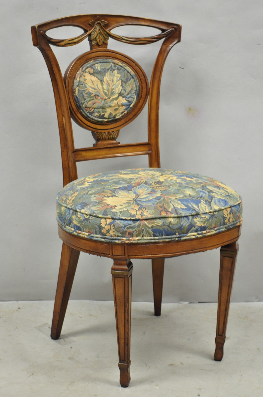 Vintage French Regency Style Carved Walnut Drape Back Dining Side Chair Set of 4