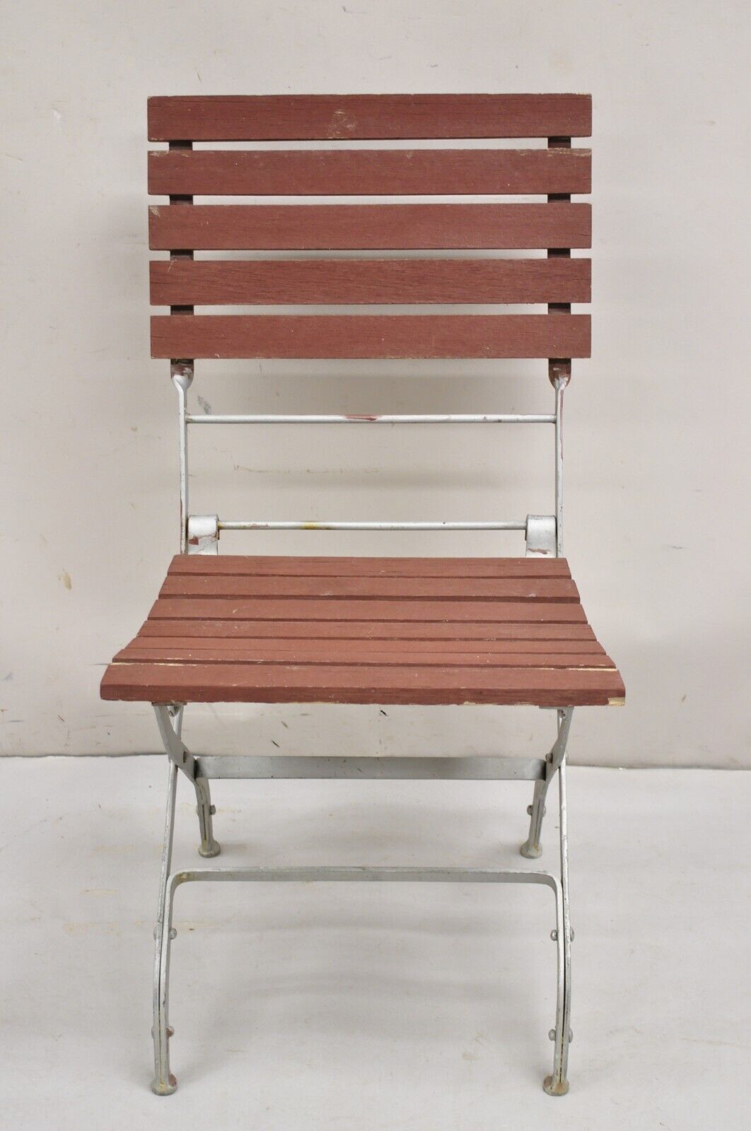 French Country Style Wood Slat Iron Frame Folding Garden Chairs - Set of 4