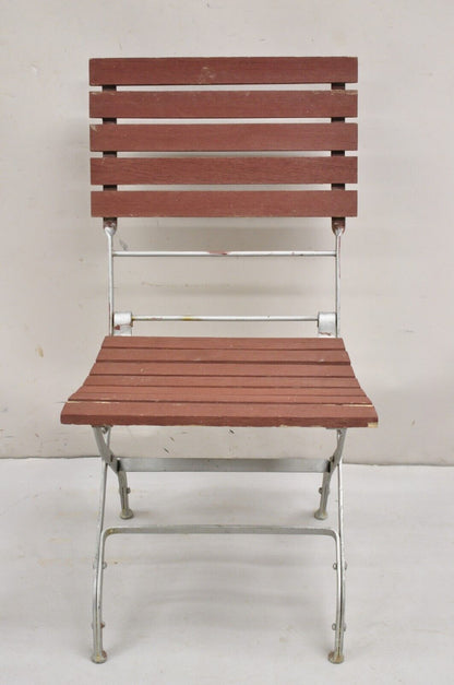 French Country Style Wood Slat Iron Frame Folding Garden Chairs - Set of 4