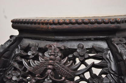 Antique Chinese Carved Hardwood Marble Top Oriental Plant Stand Side Table