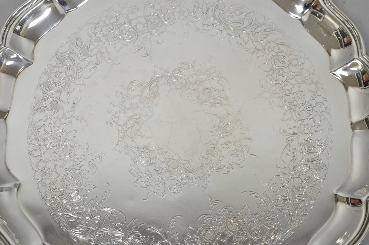 Vintage International Silver Co Large Round Silver Plated Footed Serving Tray