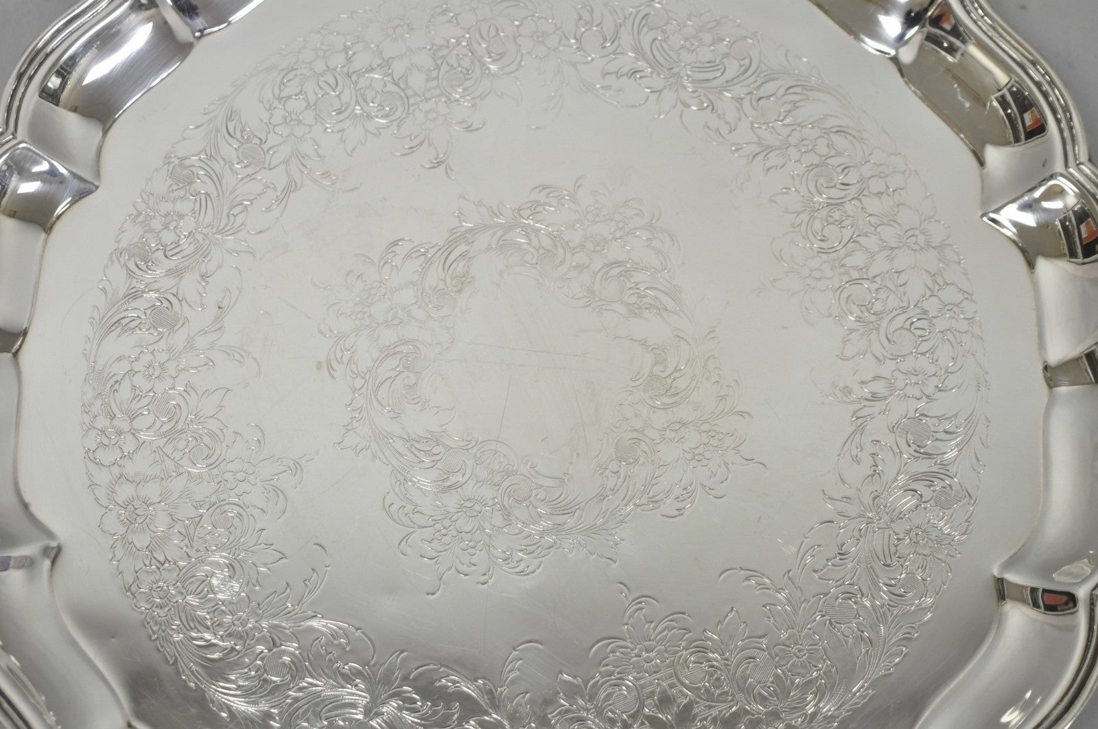 Vintage International Silver Co Large Round Silver Plated Footed Serving Tray