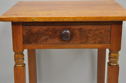 Antique American Colonial Cherry Wood One Drawer Nightstand Work Side Table
