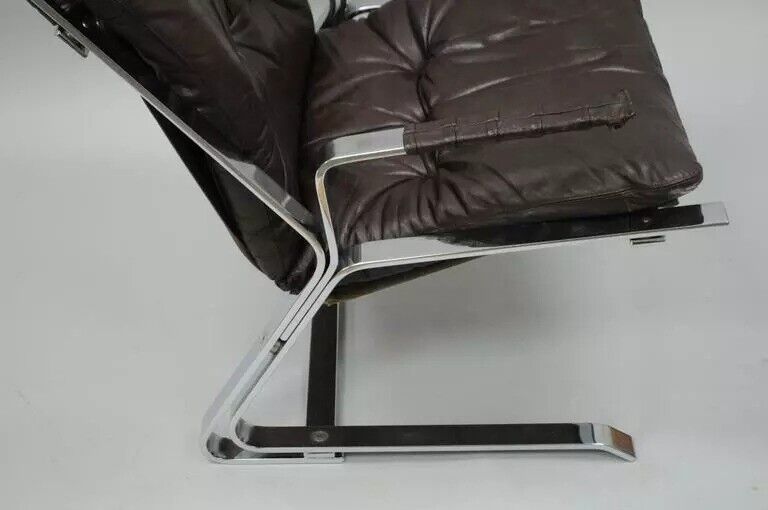 Elsa & Nordahl Solheim for Rykkin Pirate Brown Leather & Chrome Lounge Chair