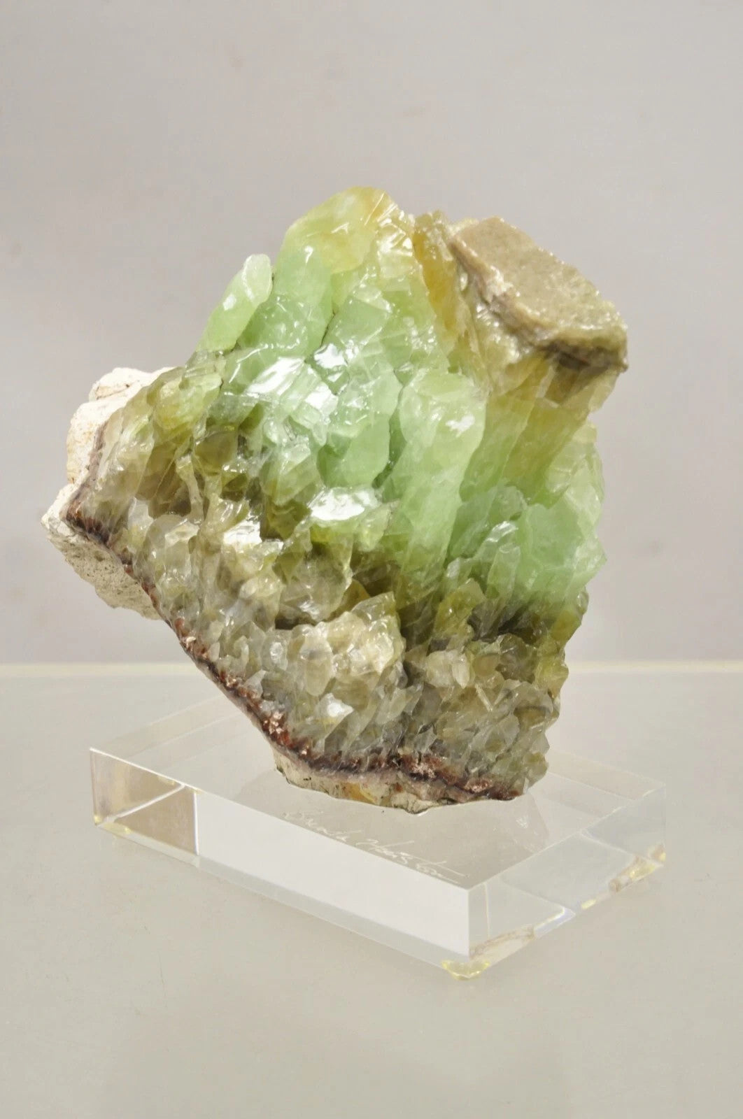 Large Green Calcite Quartz Mineral Geode Specimen Sculpture by Brenda Houston