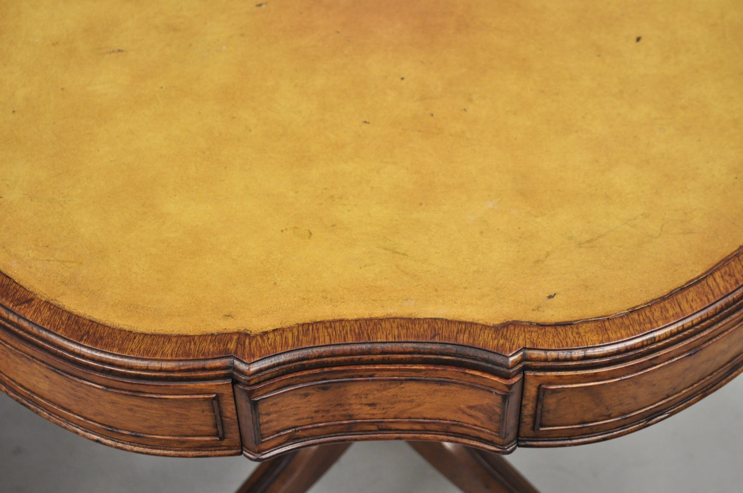 Vintage English Regency Leather Top Mahogany Drum End Table w/ 4 Drawers - Pair