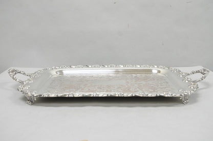 Vintage English Victorian Silver Plated Ornate Footed Serving Platter Bar Tray